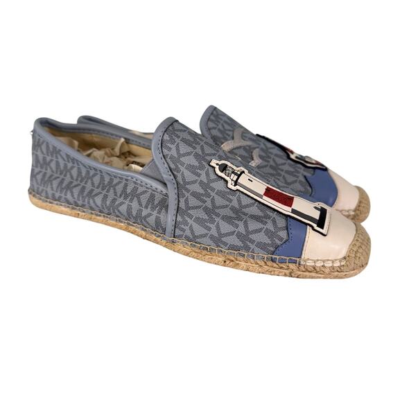 Michael Kors Espadrille Womens 9 Blue Hastings LogoSlip On Leather Patches NWOT - Picture 1 of 10